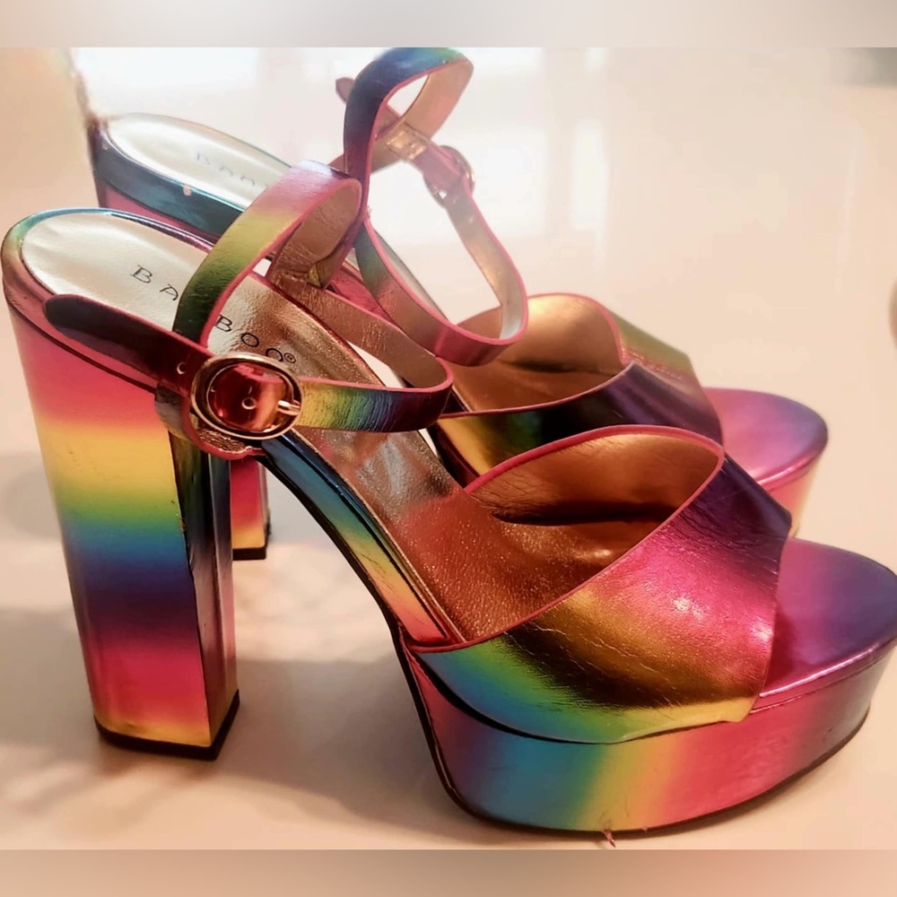 BAMBOO Iridescent Rainbow Platform Heels